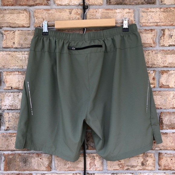 Asics Woven Green Running Shorts - 7”, Built-In Briefs Mens Size L - Picture 4 of 15